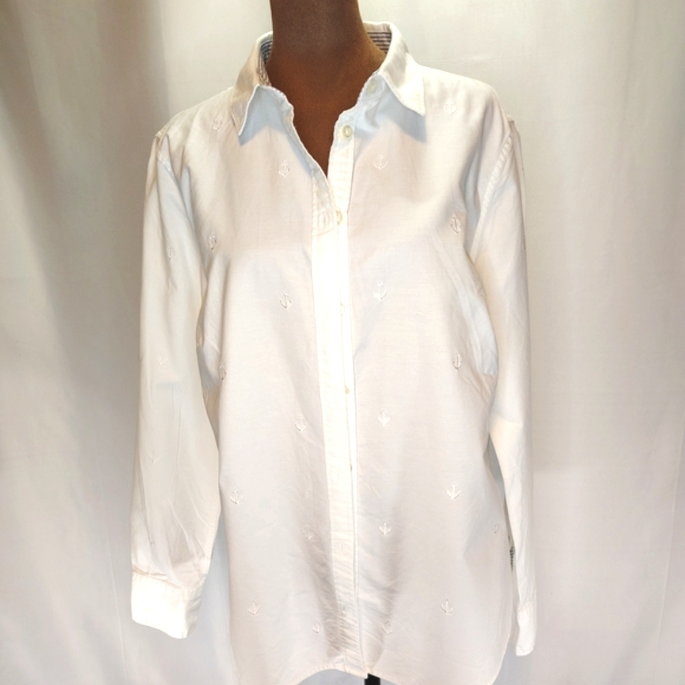 Lands' End White Shirt with Nautical Embroidery